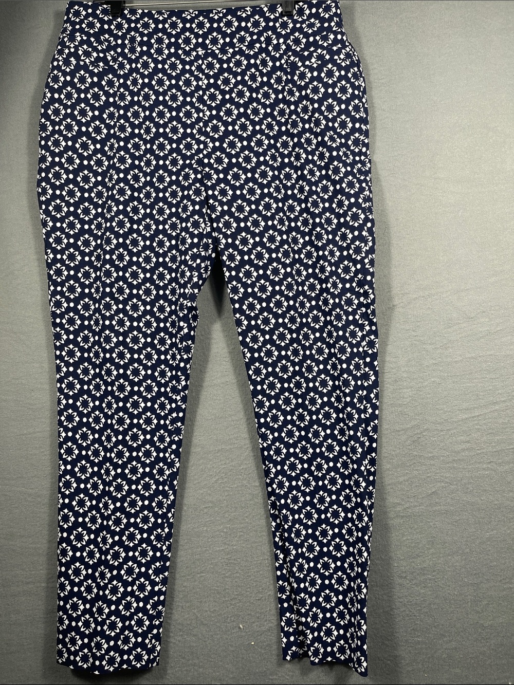 Navy Blue and White Patterned Slim Leg Pants